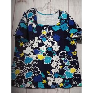 Jessica London Womens‎ 18/20 Floral Square Neck Short Sleeve Top Blue